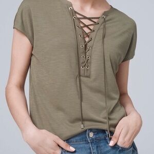 White House Black Market Green Tie Front Cap Sleeve Tee sz small